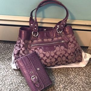 Purple Coach purse and matching wallet